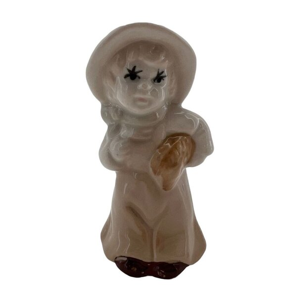 Vintage Ceramic Harvest Girl Figurine Bonnet Bread 5.5" Tall Collectible - Picture 1 of 8